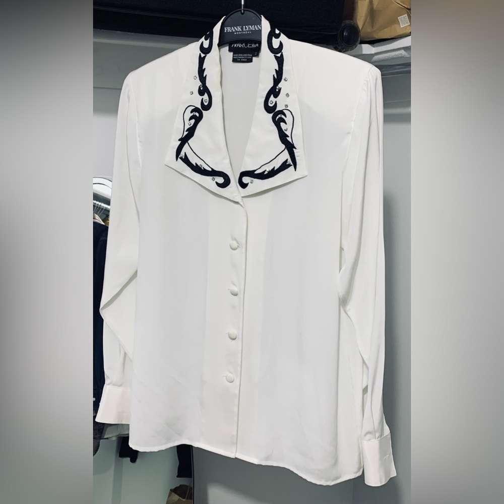 MARCELLA White Blouse with Black Embroidery